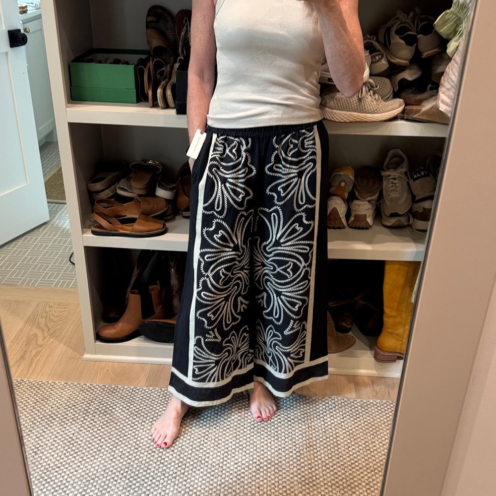 Anthropologie black cropped linen wideleg NWT - Picture 2 of 4